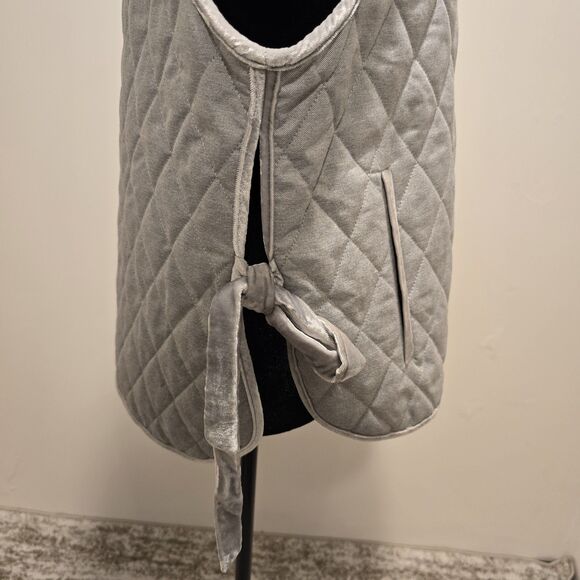 Banana Republic Vest Quilted Velvet Trim Large Womens Gray Outerwear Fall Preppy - Picture 4 of 11